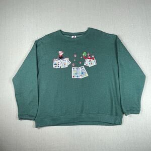🔥NWOT Vintage Hanes Popeye Olive Bingo Graphic Crewneck Green Sweatshirt Large